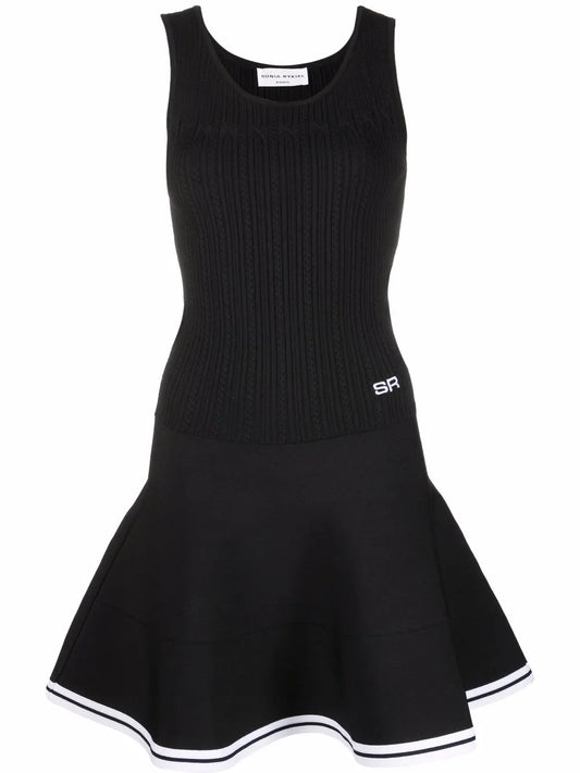 Pointelle Knit Fluted-Skirt Mini Dress
