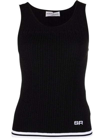 Logo-Embroidered Pointelle-Knit Tank Top