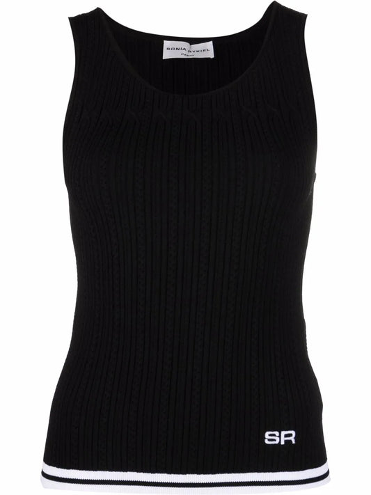 Logo-Embroidered Pointelle-Knit Tank Top