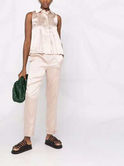 Classic-Collar Sleeveless Blouse