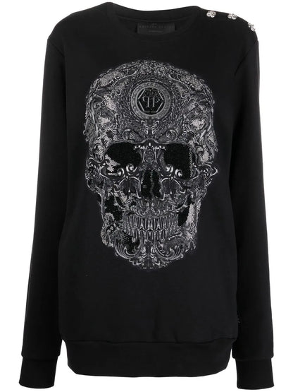 Embroidered-Skull Crew Neck Sweatshirt