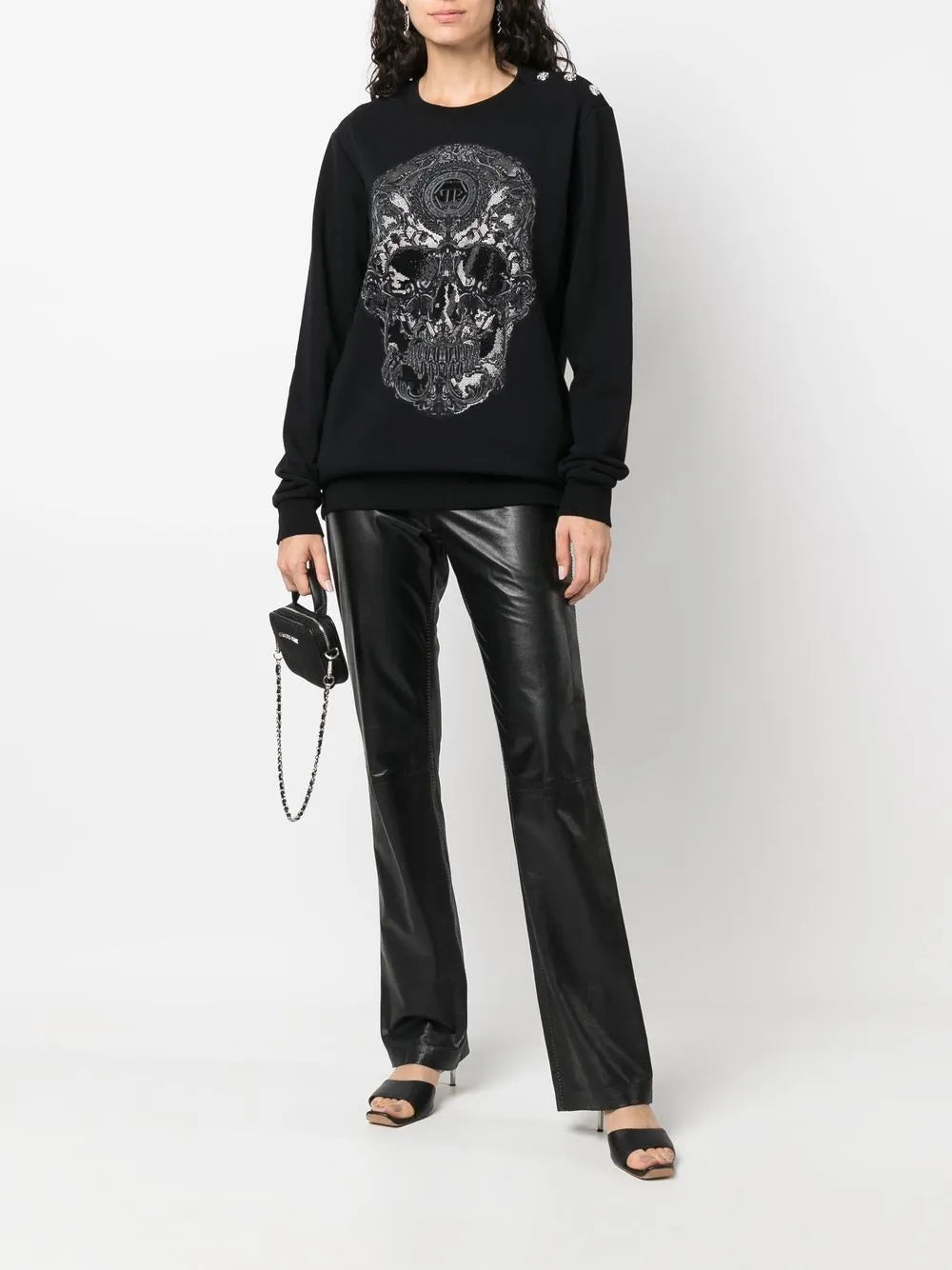 Embroidered-Skull Crew Neck Sweatshirt