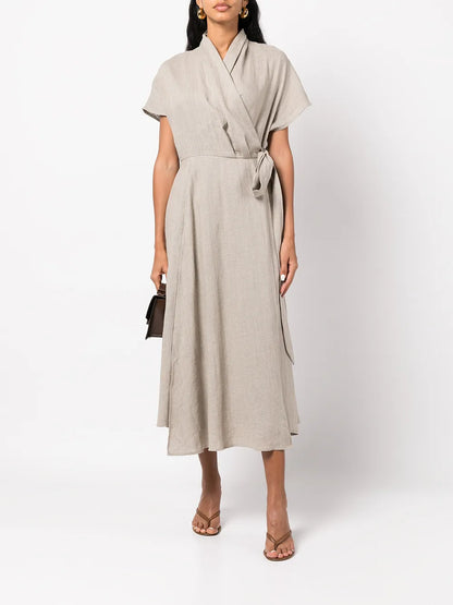 Butterfly Linen Wrap Dress