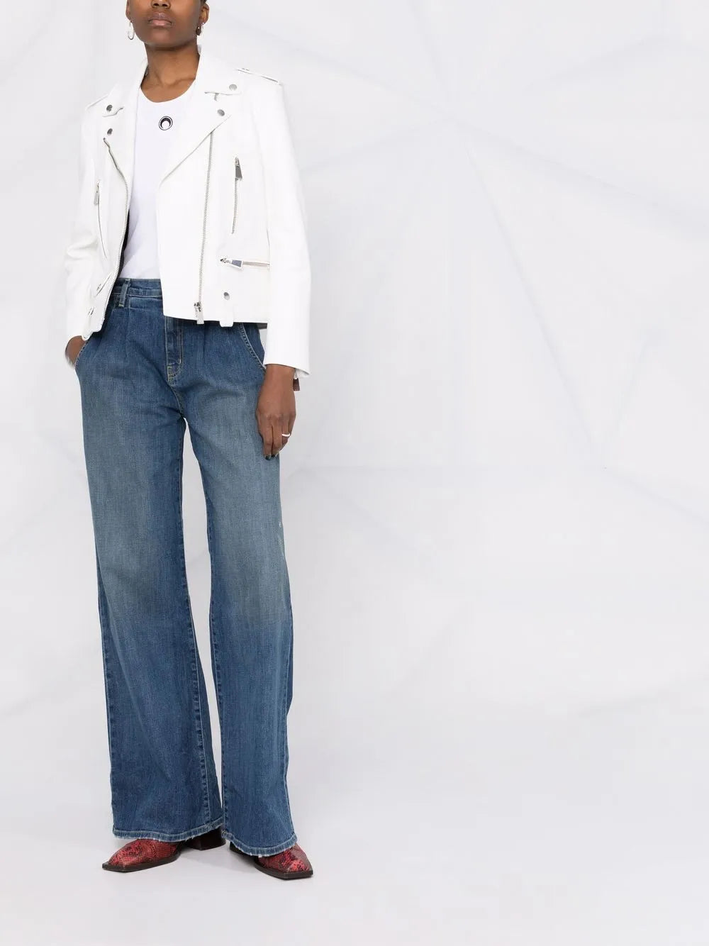 Wide-Leg Bleach-Effect Denim Jeans