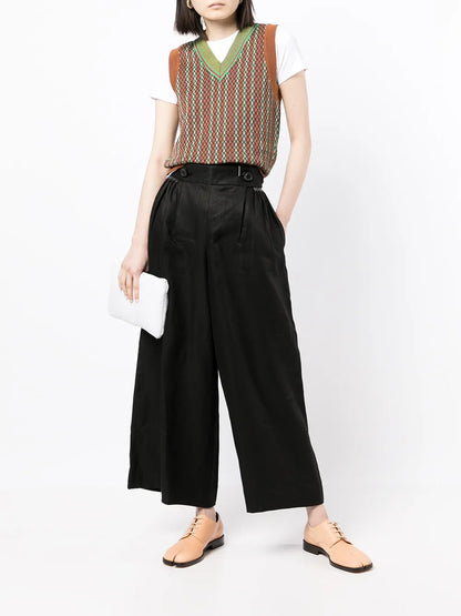 Button-Fastening Waist T Rousers