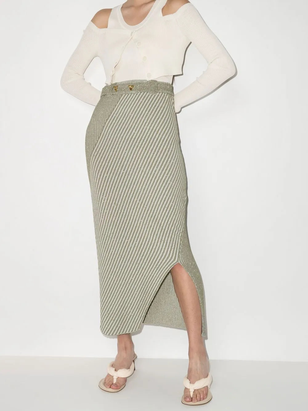 Asymmetric Knitted Striped Skirt