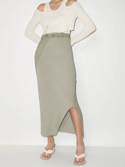 Asymmetric Knitted Striped Skirt