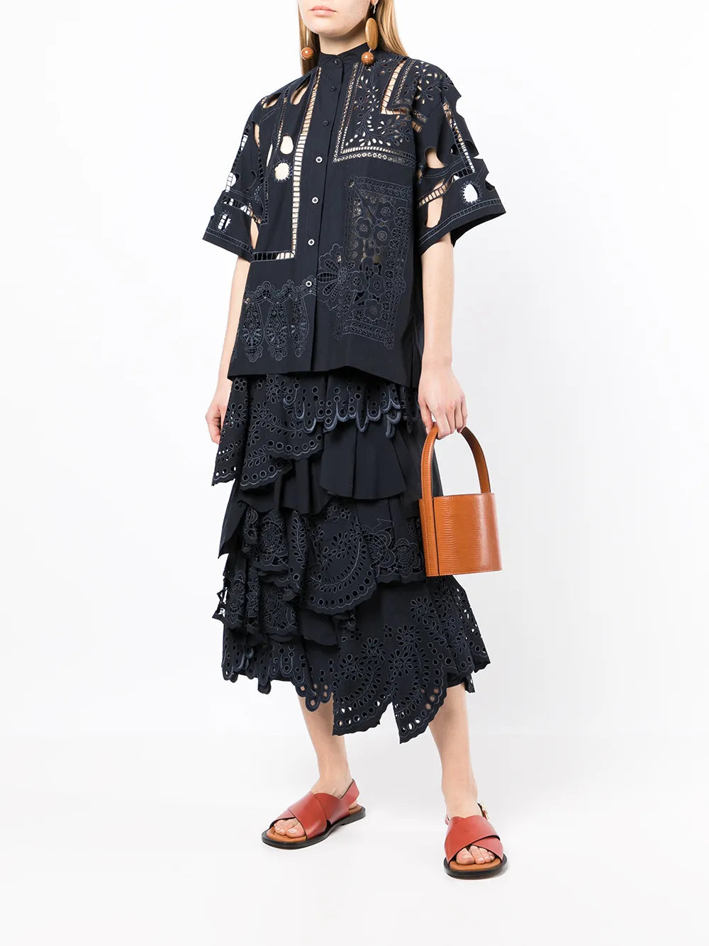 Floral-Lace Scallop-Detail Layered Skirt