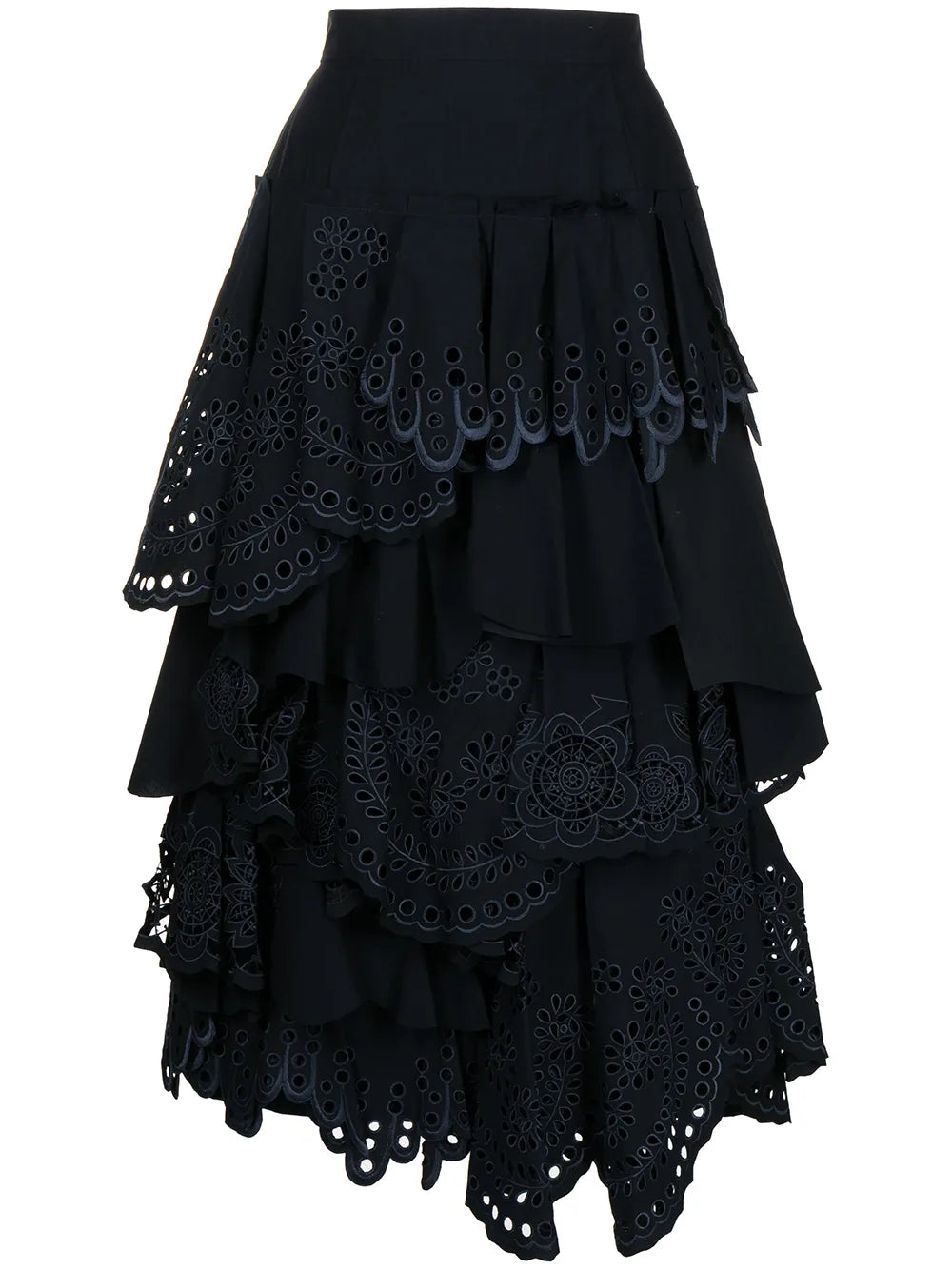 Floral-Lace Scallop-Detail Layered Skirt