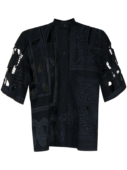 Cut-Out Design Cotton Blouse