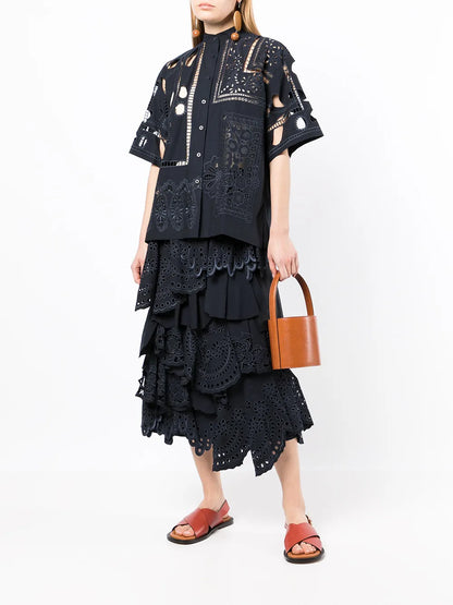 Cut-Out Design Cotton Blouse