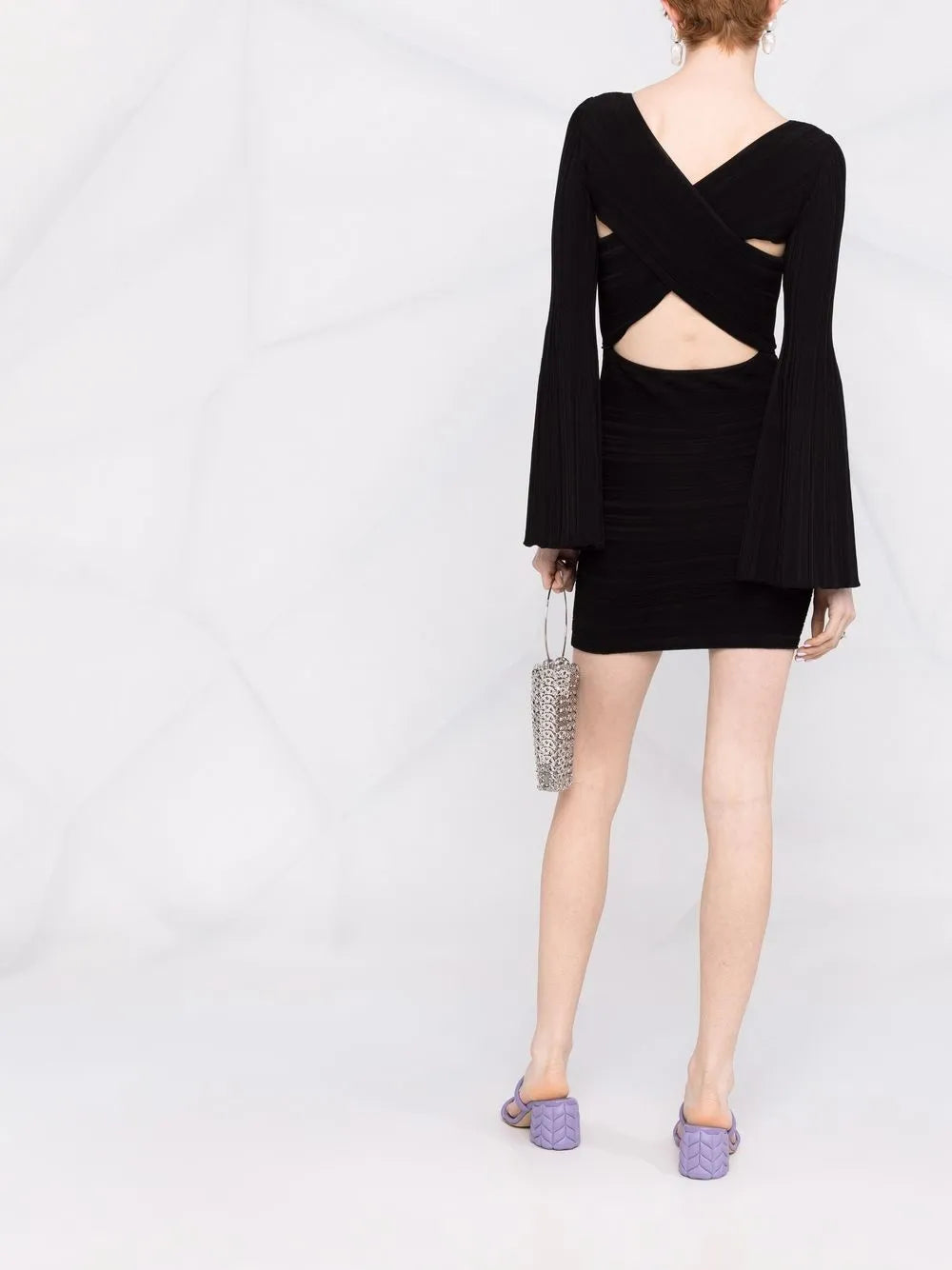 Crossover-Back Pleated Mini Dress