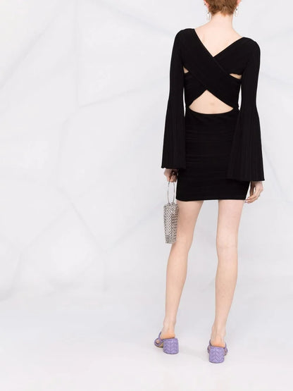 Crossover-Back Pleated Mini Dress