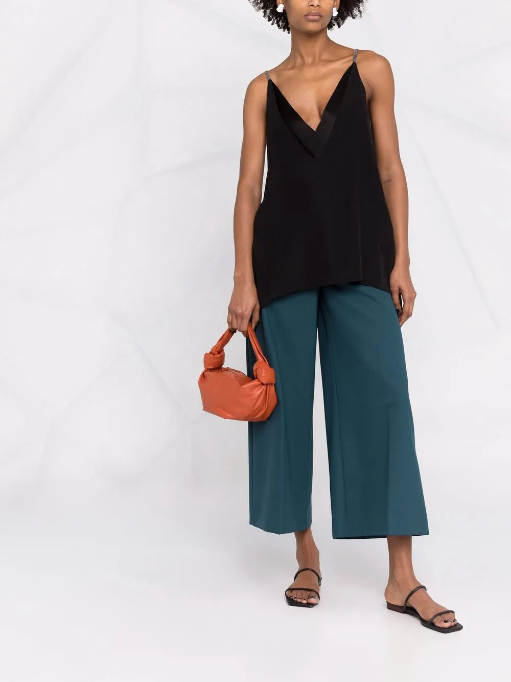 V-Neck Metallic Strap Top