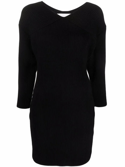 Ribbed-Knit V-Neck Dress