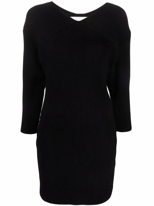 Ribbed-Knit V-Neck Dress