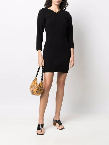 Ribbed-Knit V-Neck Dress