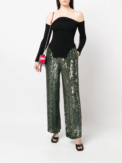 Sequin Wide-Leg Trousers
