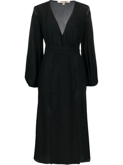 Front-Slit Silk Midi Dress