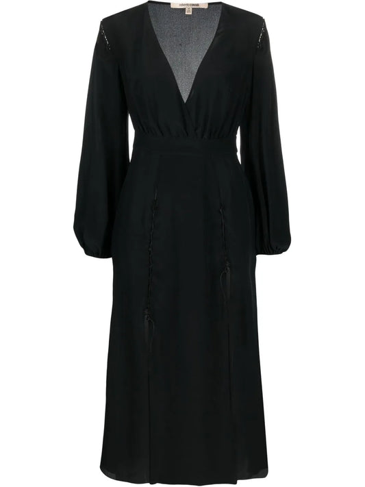 Front-Slit Silk Midi Dress