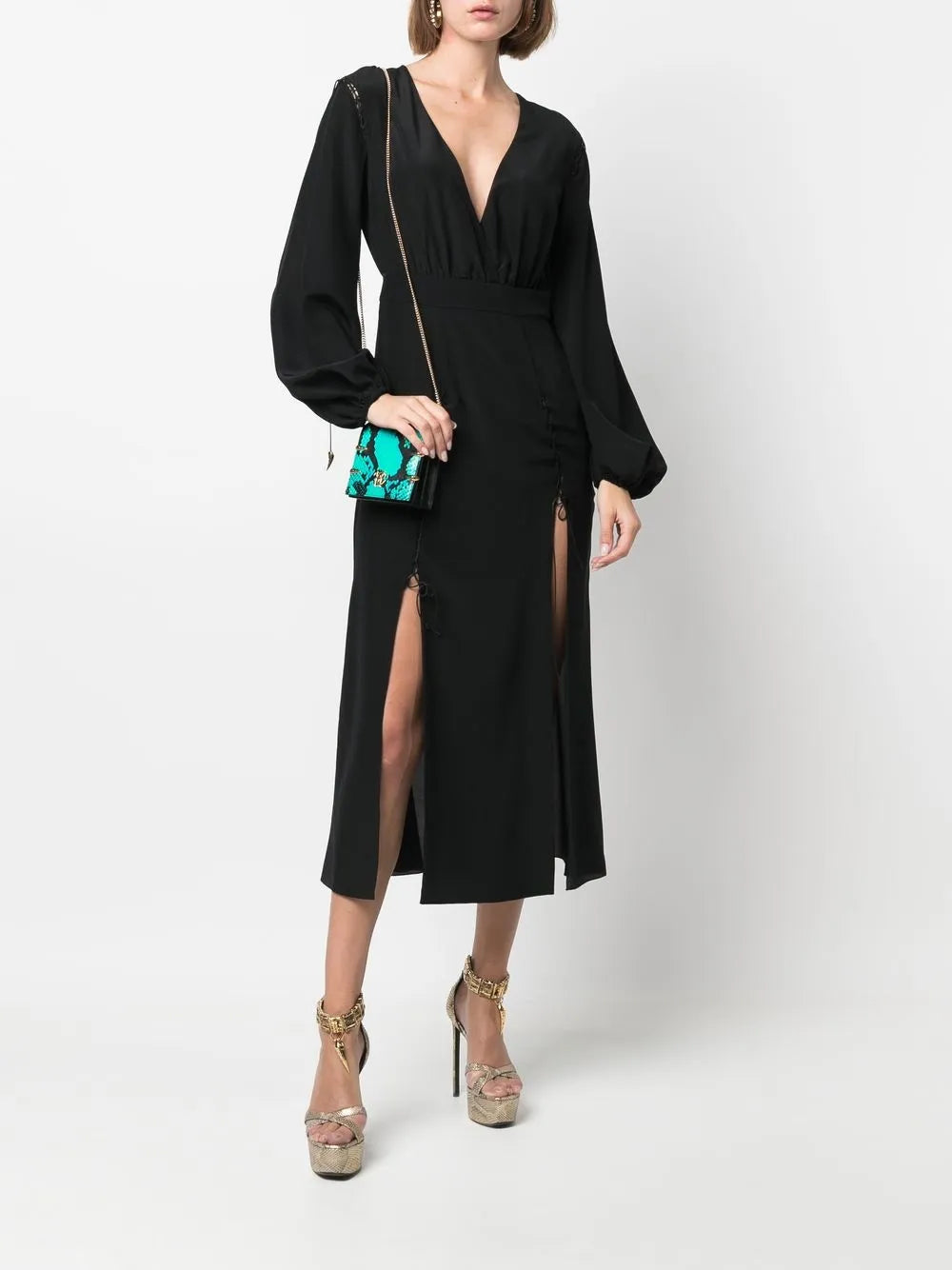 Front-Slit Silk Midi Dress
