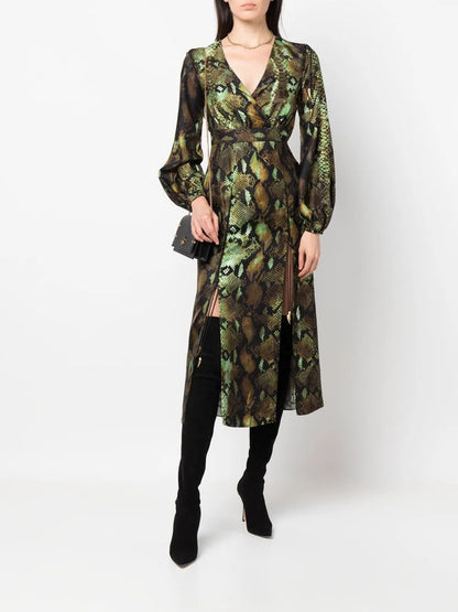 Snake-Print Silk Midi Dress