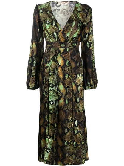 Snake-Print Silk Midi Dress