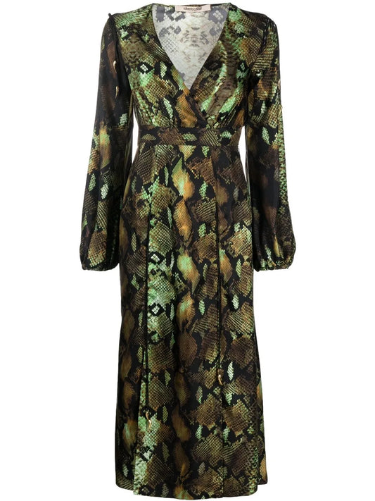 Snake-Print Silk Midi Dress