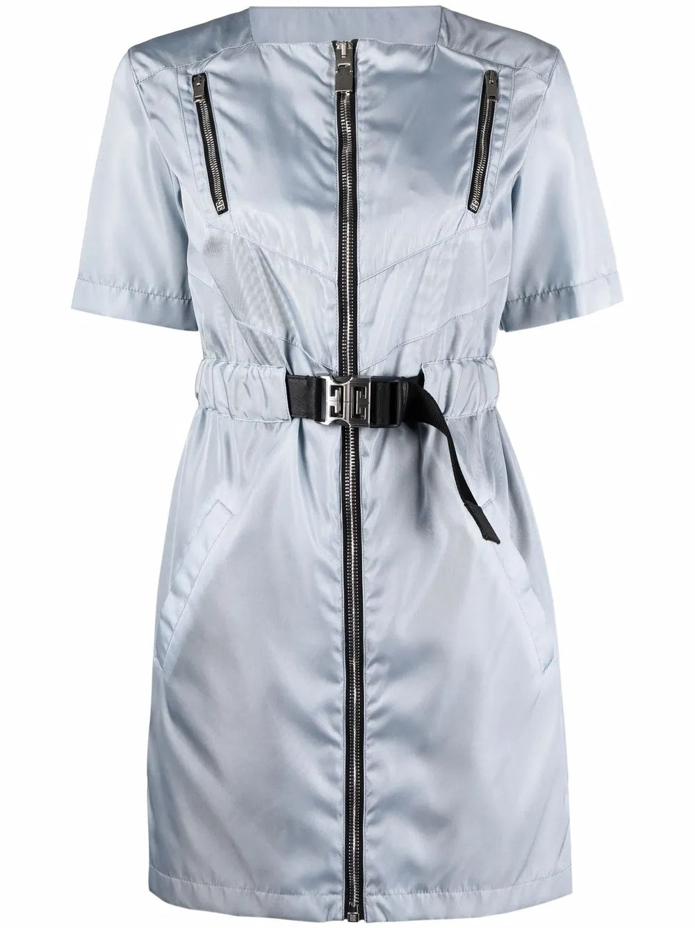 Metallic Zip-Detail Short-Sleeved Dress