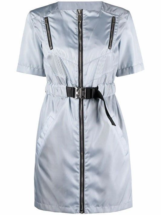 Metallic Zip-Detail Short-Sleeved Dress