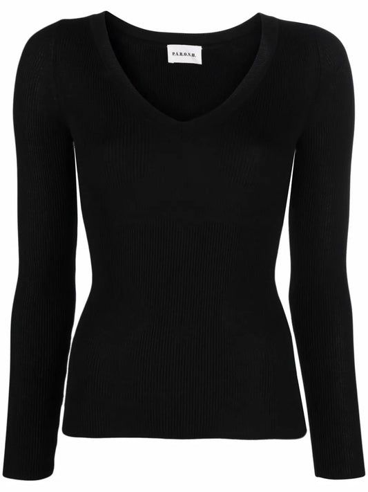 V-Neck Fine-Knit Top