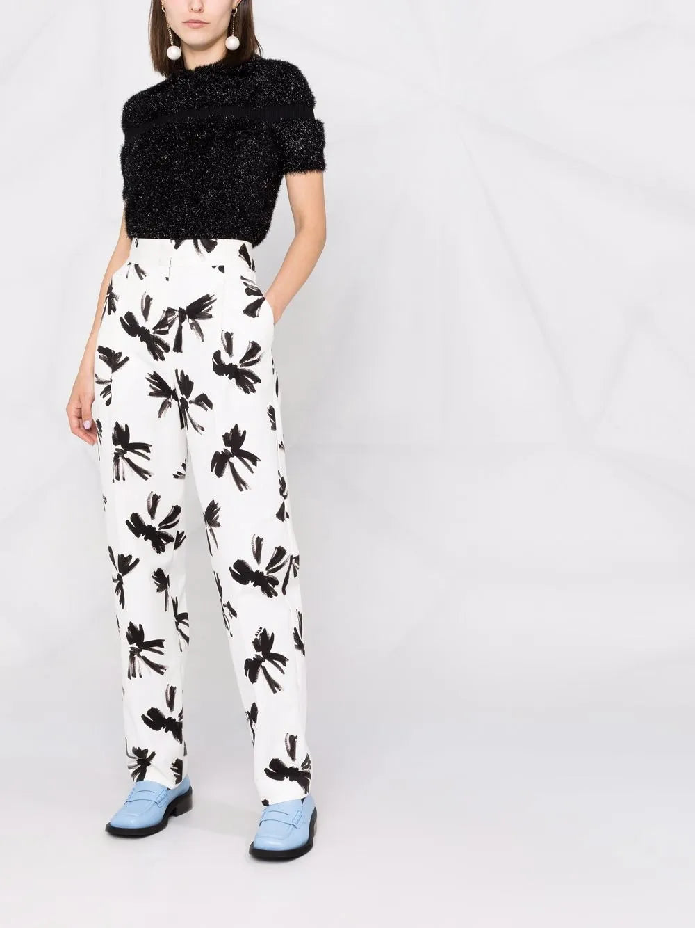 Bow-Print Straight Tailored Trousers