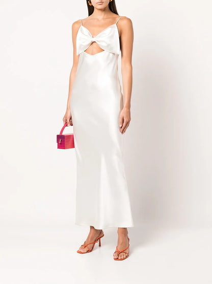 Bow-Embellished Silk Slip Dress