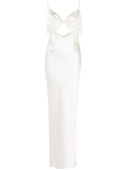 Bow-Embellished Silk Slip Dress