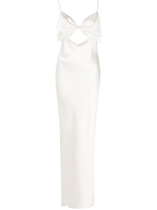Bow-Embellished Silk Slip Dress
