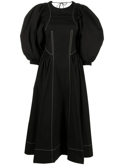 Puff-Sleeve Midi Dress