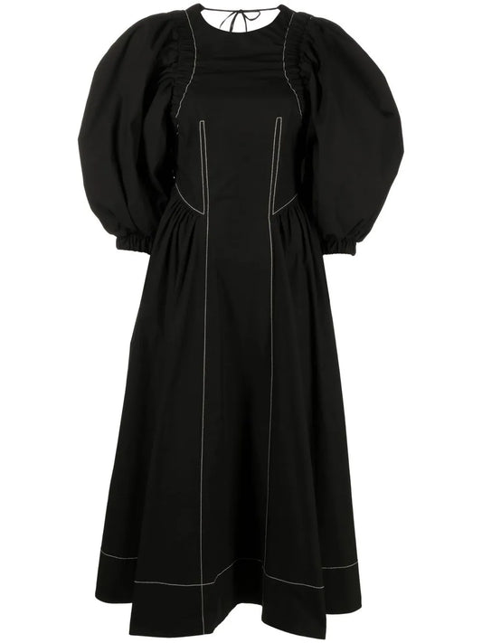 Puff-Sleeve Midi Dress