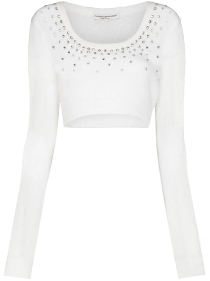 Crystal-Embellished Cropped Jumper