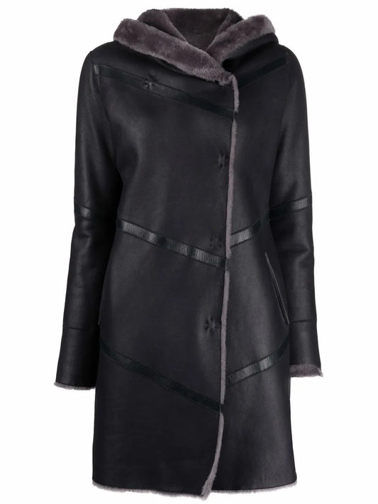 Shearling-Lined Leather Coat