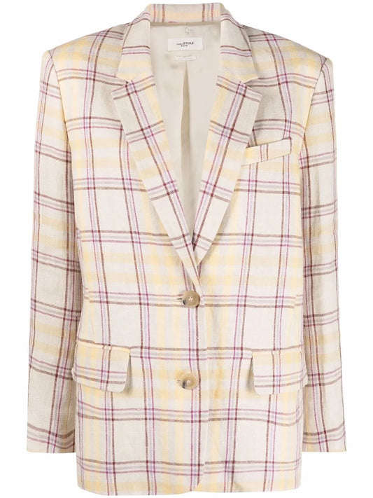 Check-Print Linen Blazer