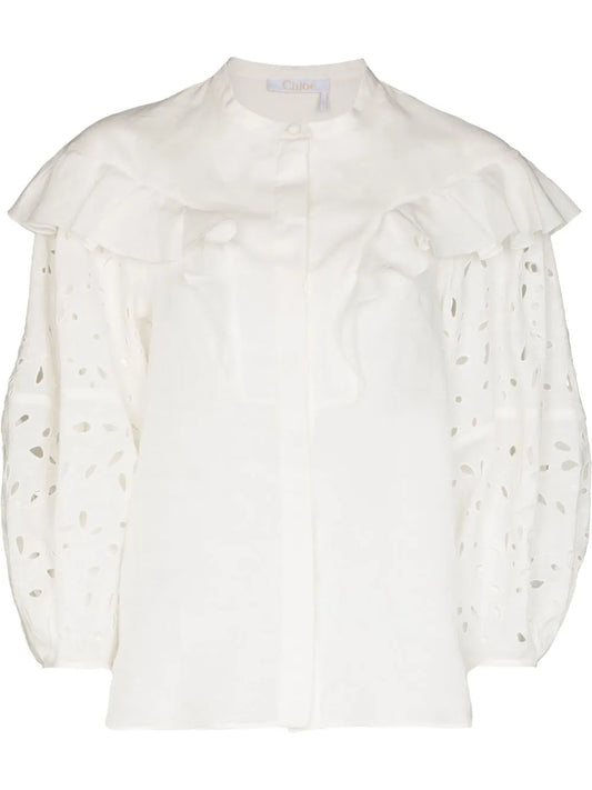 Broderie-Anglaise Ruffled Blouse