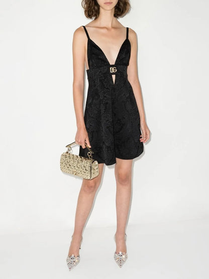 Dg Plaque Brocade Mini Dress