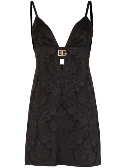 Dg Plaque Brocade Mini Dress