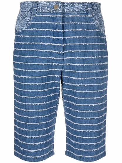 Frayed-Stripe Bermuda Shorts