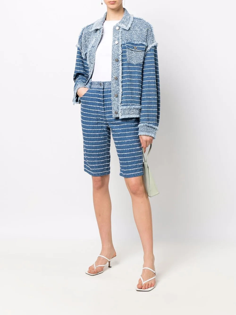 Frayed-Stripe Bermuda Shorts