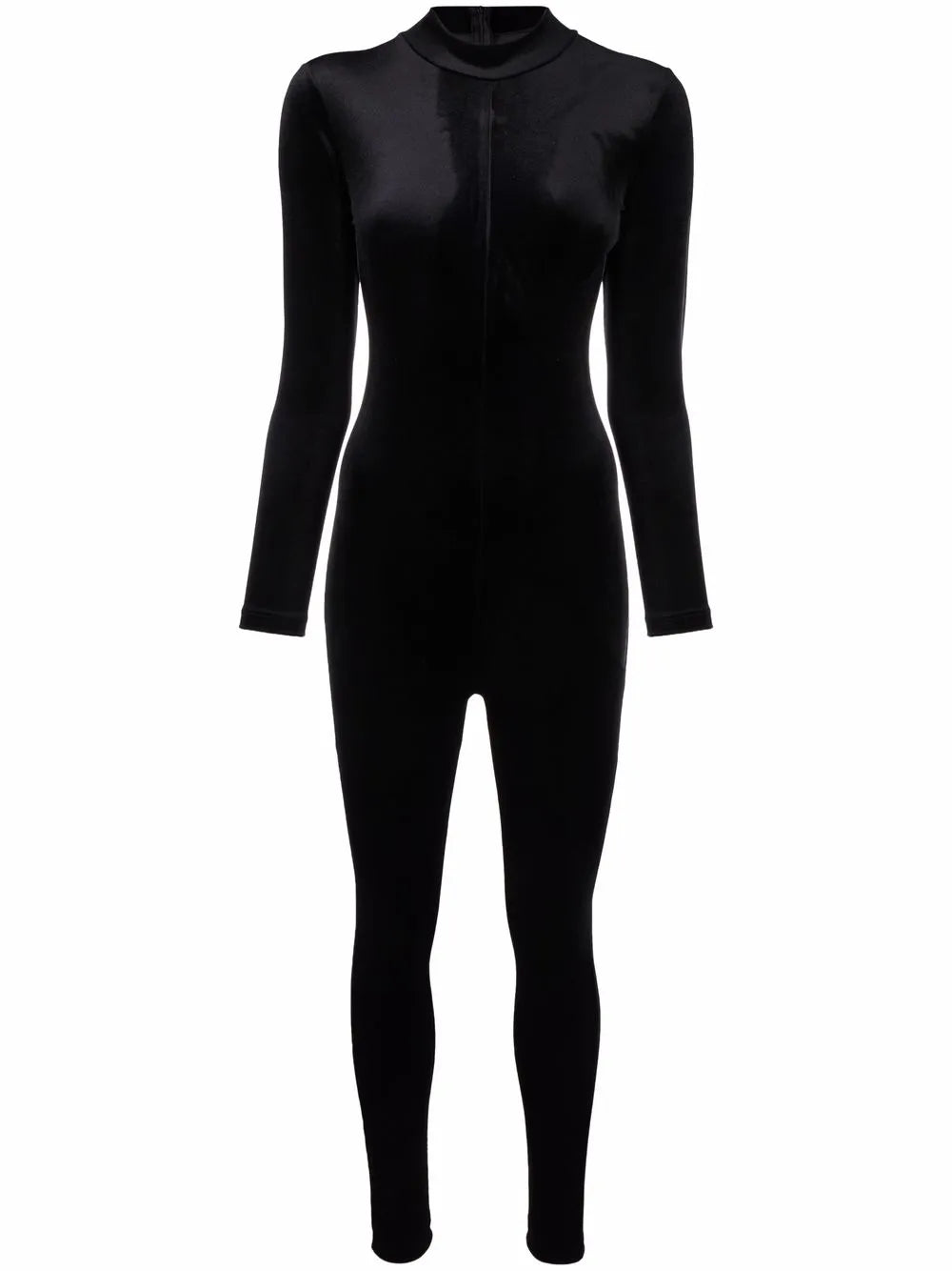 Velvet-Effect Long-Sleeve Jumpsuit