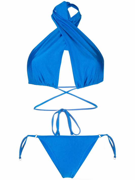 Shiny-Finish Triangle-Cup Bikini Set