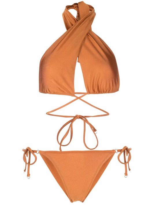 High-Shine Triangle-Cup Bikini Set