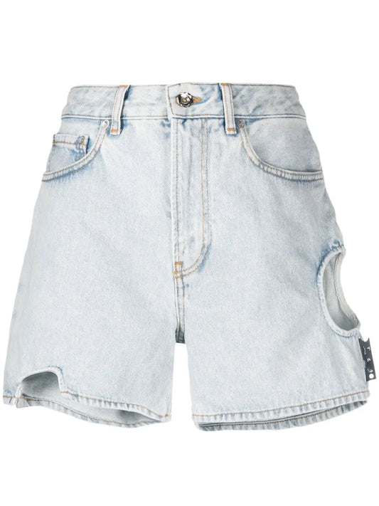 Cut-Out High-Waisted Denim Shorts