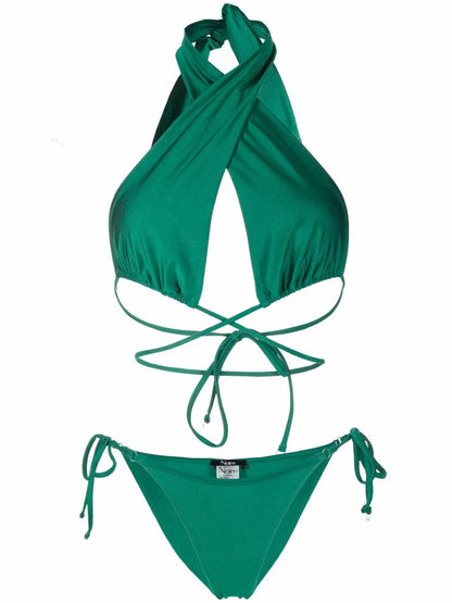 Satin-Finish Triangle-Cup Bikini Set